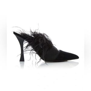TABITHA SIMMONS Feather-embellished Suede Mules NIB Size 35